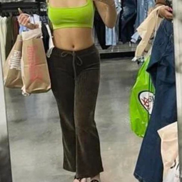 Brown 90s style low rise front tie flared leg pants - Picture 2 of 4